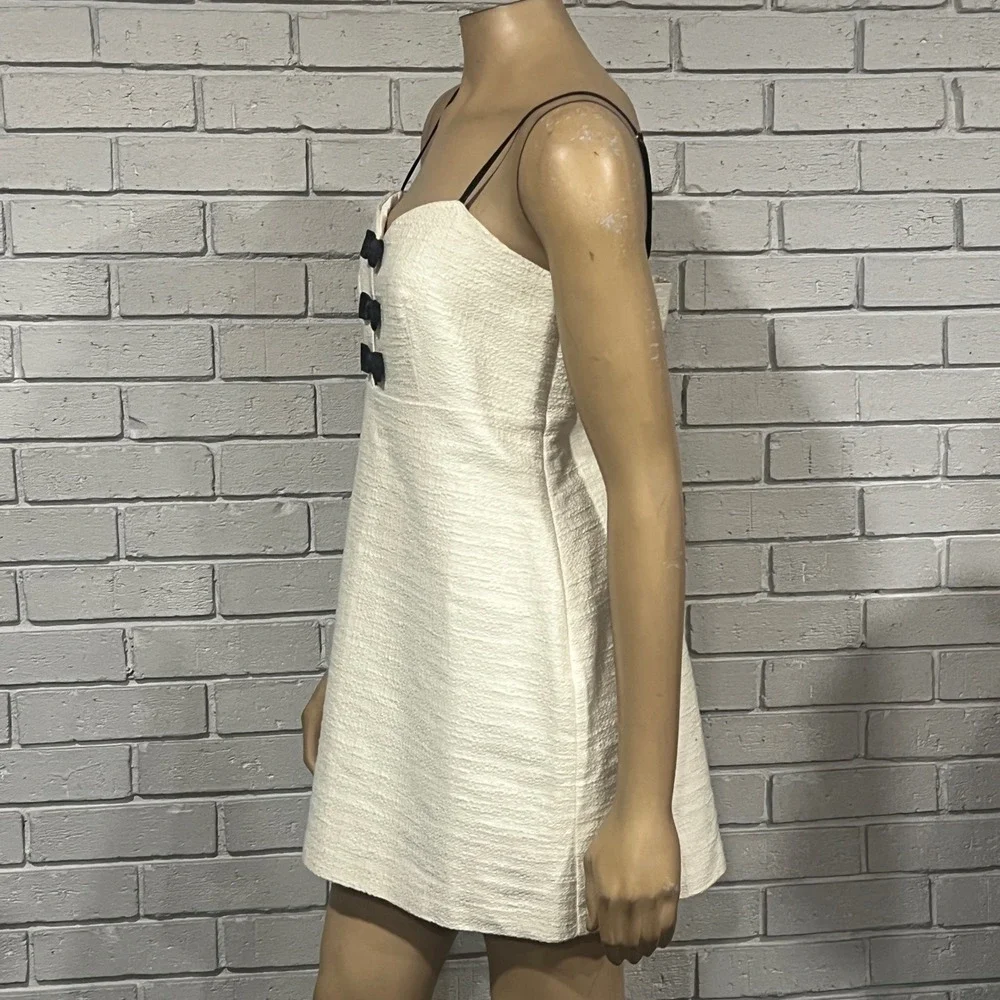 LoveShackFancy Adelaide Dress Cream Black Bow Mini Sweetheart D2432-2004 Size 12 - Picture 3 of 6